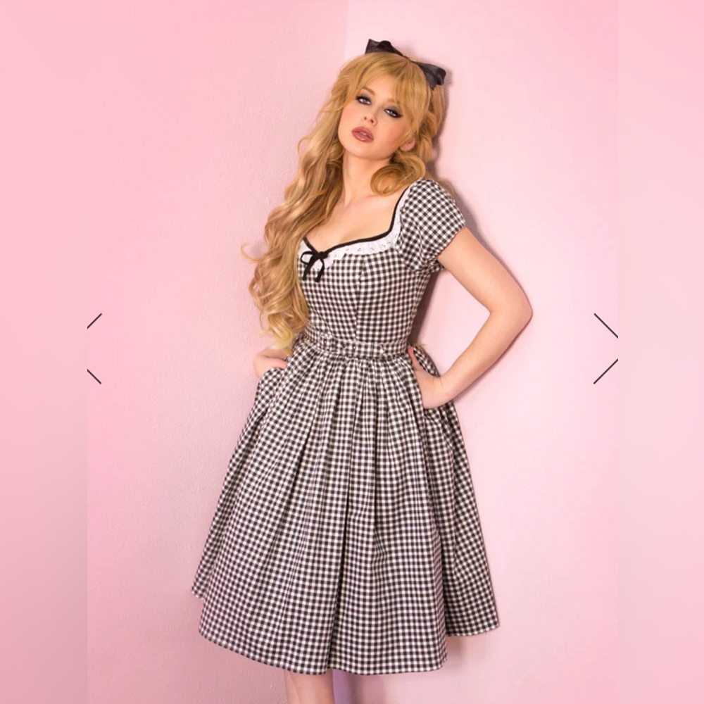 BARDOT BEAUTY SWING DRESS IN BLACK GINGHAM - VIXEN BY MICHELINE PITT size XL